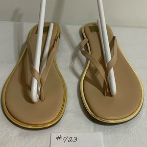 Dolce Vita - Tan leather thong sandals with gold trim around sole.  Never worn